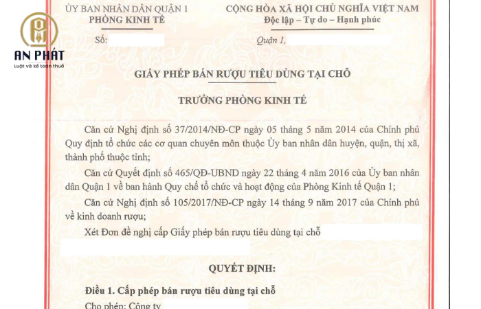 giấy phép kinh doanh rượu